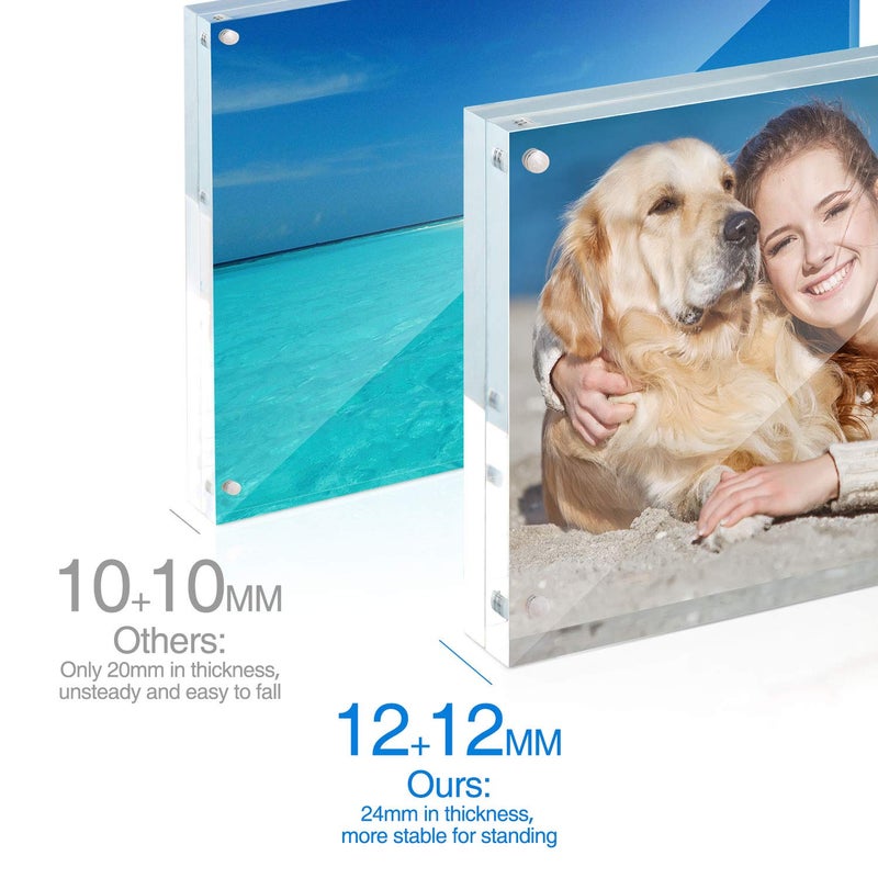 TWING 5x7 Acrylic Frame for Pictures, Clear Double Sided Acrylic Picture Frame with Microfiber Cloth, Picture Frame 5x7, 12 + 12MM Thickness Magnetic Photo Frame Desktop Frameless Display Gifts Ideal - Image 4